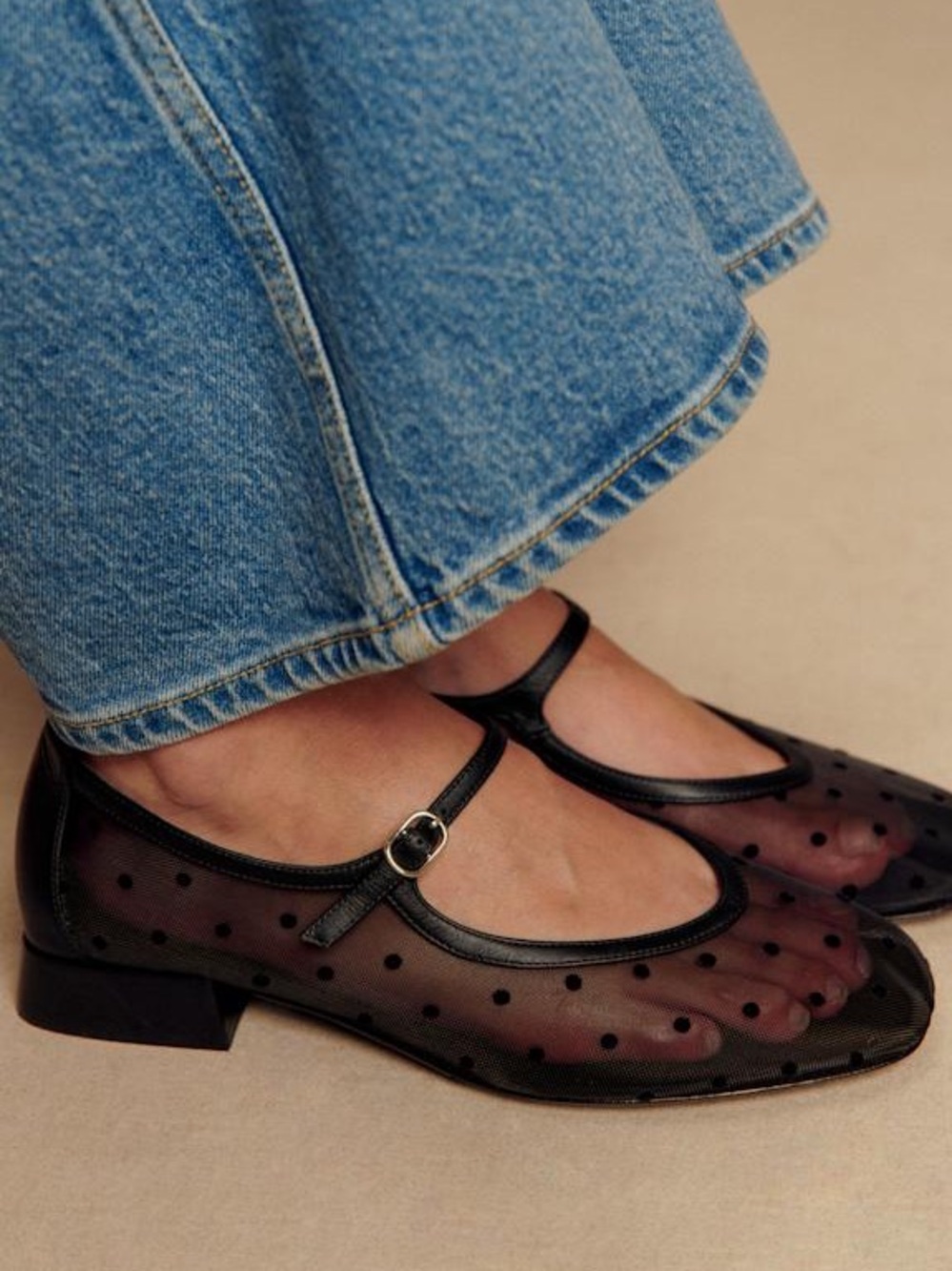Sézane Aubane Low Babies in Black Mesh Plumetis FR 39 / US 8 - Picture 5 of 11